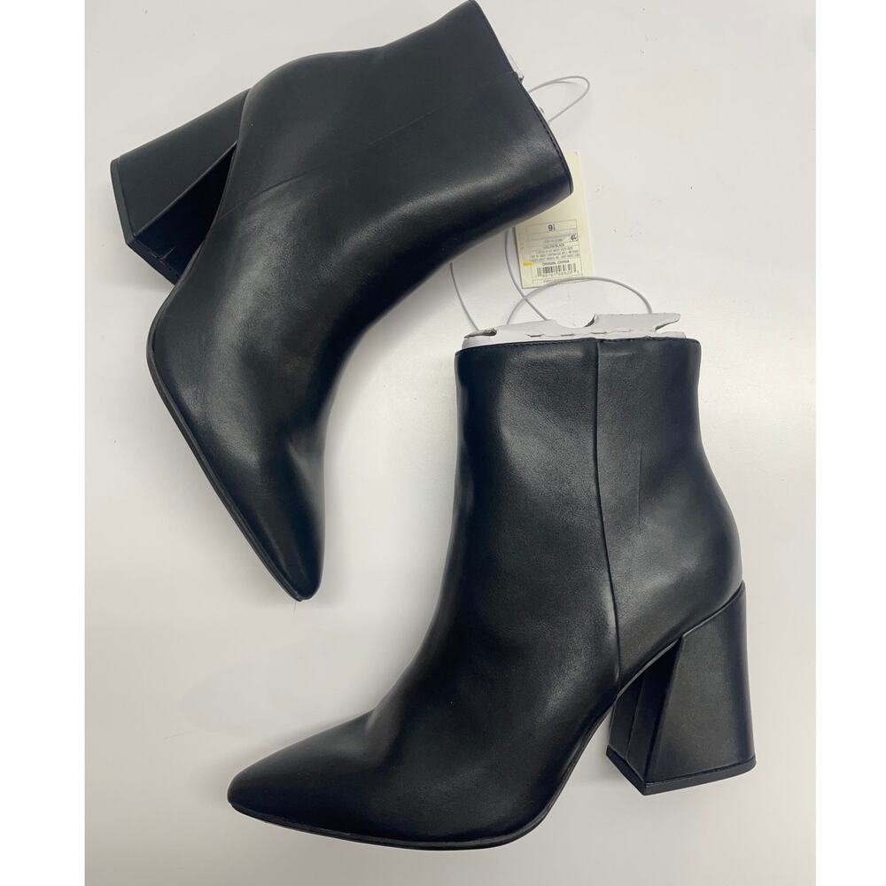 A New Day Cullen Black Faux Leather Block Heel Ankle Boots Sz 9.5